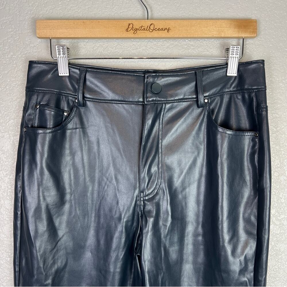 Badgley Mischka Navy Blue Vegan Leather High Rise Straight Leg Stretchy Pants 6 - Picture 4 of 10